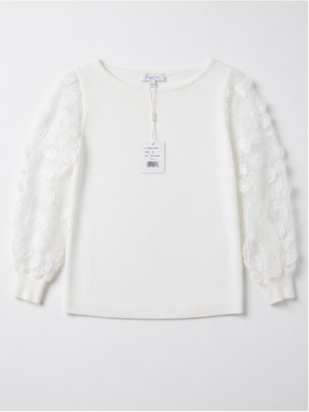 Sioni Eggshell White Sheer Applique Balloon Sleeve Sweater - Picture 3 of 4